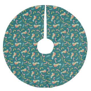 Candy Canes Holly Pine Boughs Birds Brushed Polyester Tree Skirt