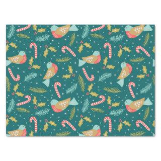 Candy Canes Holly Pine Boughs Birds Tissue Paper