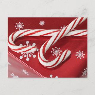 Candy canes on present postcard