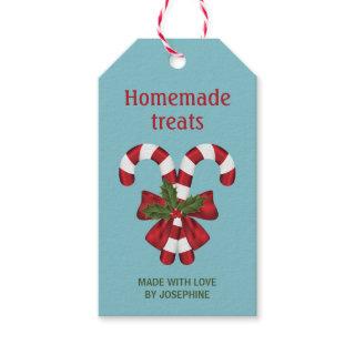 Candy Canes With A Bow On Blue - Homemade Treats Gift Tags