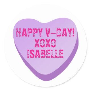 Candy Heart with Custom Text-Purple Heart on White Classic Round Sticker