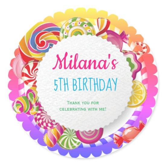 Candy land birthday party pastel classic round sticker