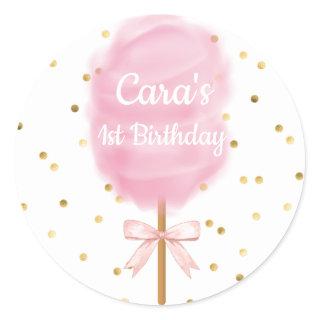 Candy land Cotton Candy Pink Birthday Party Invita Classic Round Sticker