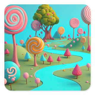 Candy Lane Lollipop Trees Gum Drop Forest Colorful Square Sticker