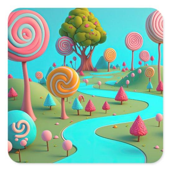 Candy Lane Lollipop Trees Gum Drop Forest Colorful Square Sticker
