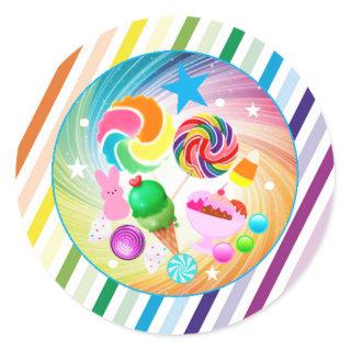 Candy theme, chocolate, food, donuts, rainbow part classic round sticker