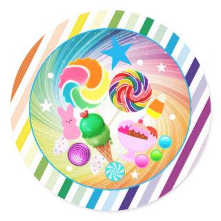 Candy theme, chocolate, food, donuts, rainbow part classic round sticker