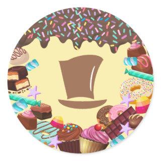 Candy theme, chocolate, golden ticket, rainbow classic round sticker