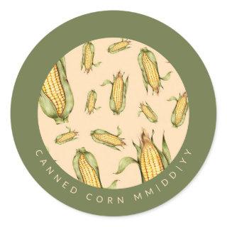 Canning | Corn on the Cob Pattern | Date Classic Round Sticker