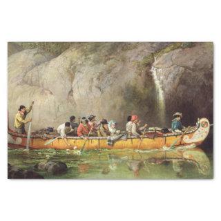 Canoe Manned by Voyageurs Passing a Waterfall Tissue Paper