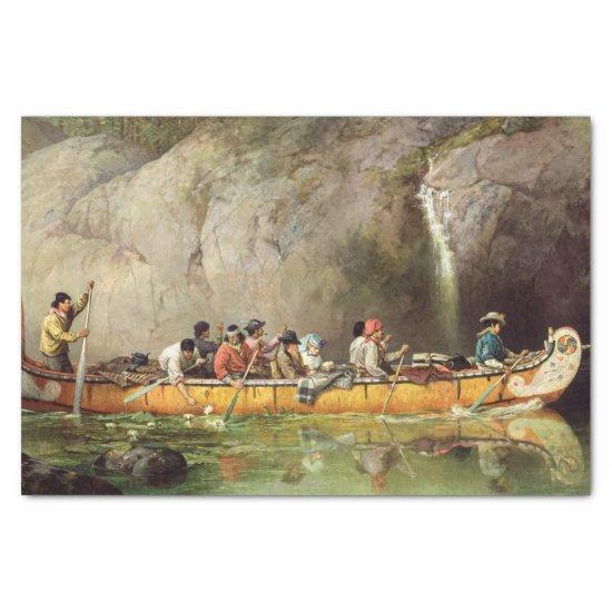 Canoe Manned by Voyageurs Passing a Waterfall Tissue Paper