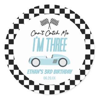 Can't Catch Me Blue Race Car 3rd Birthday Party Classic Round Sticker