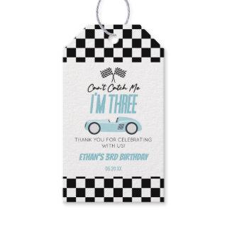 Can't Catch Me Blue Race Car 3rd Birthday Party Gift Tags