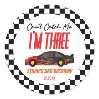 Can't Catch Me Red Race Car 3rd Birthday Party Classic Round Sticker