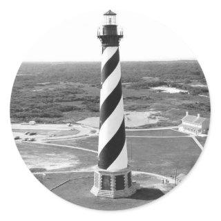 Cape Hatteras Lighthouse black and white photo Classic Round Sticker