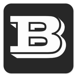 Capital Letter B Black Square Stickers by Janz