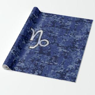 Capricorn Zodiac Sign on navy blue digital camo