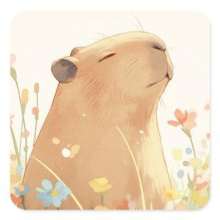 Capybara Daydreaming Square Sticker
