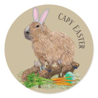 Capybara Easter Cute Bunny Funny Classic Round Sticker