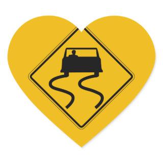 Car Slippery When Wet, Traffic Warning Sign, USA Heart Sticker