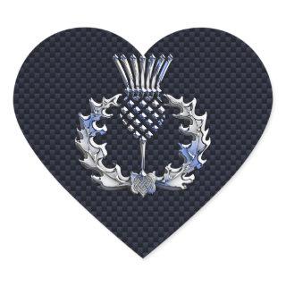 Carbon Fiber Print Silver Scottish Thistle Heart Sticker