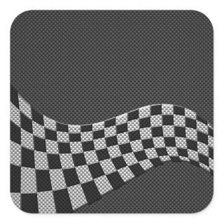 Carbon Fiber Style Racing Flag Checkers Wave Print Square Sticker