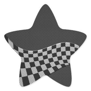 Carbon Fiber Style Racing Flag Checkers Wave Print Star Sticker