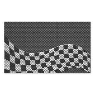 Carbon Style Racing Flag Wave Decor Rectangular Sticker