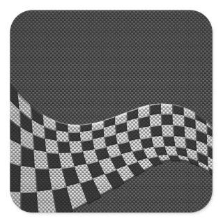 Carbon Style Racing Flag Wave Decor Square Sticker