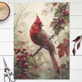 Cardinal and Red Berries Decoupage Tissue Paper