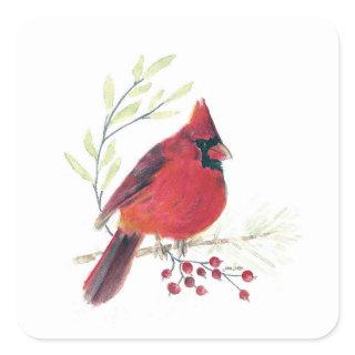 Cardinal Bird Art Square Sticker