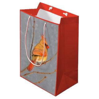 Cardinal on Branch Painting - Original Bird Art Medium Gift Bag