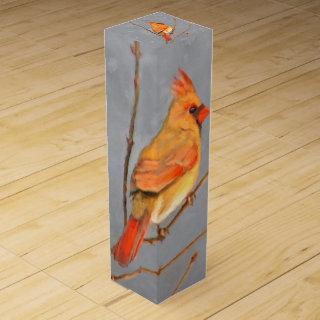 Cardinal on Branch Painting - Original Bird Art Wine Box