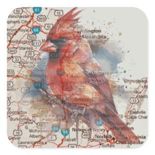 Cardinal on Virginia Road Map Square Sticker