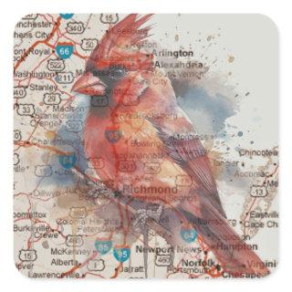 Cardinal on Virginia Road Map Square Sticker