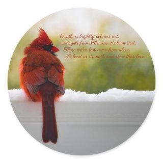 Cardinal with Visitor From Heaven poem Classic Round Sticker