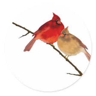 cardinals on a branch classic round sticker