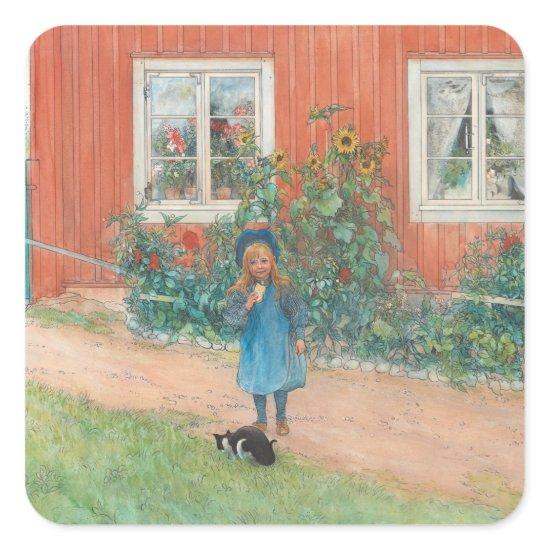 Carl Larsson - Brita With A Cat Square Sticker