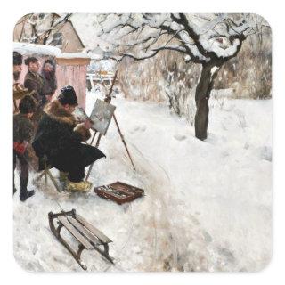 Carl Larsson Open-Air Painter. Winter-Motif Square Sticker