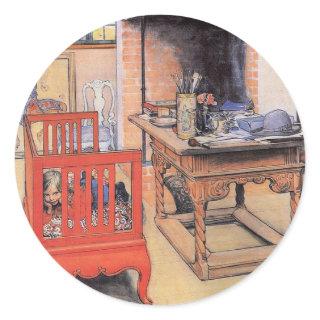 Carl Larsson painting, Peek-a-Boo, Classic Round Sticker