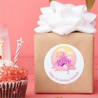 Carnival of Fun Flamingo Custom 5th Birthday Classic Round Sticker