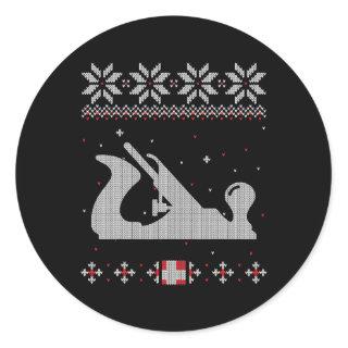 Carpentry Woodworker Ugly Christmas Sweater Classic Round Sticker
