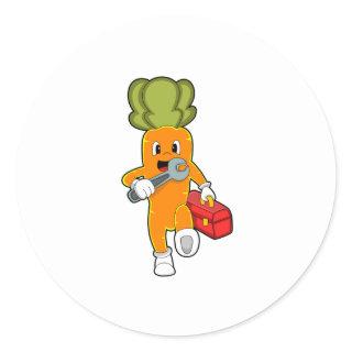 Carrot as Mechanic with Toolbox Classic Round Sticker