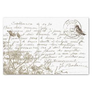 Carte Postale French Wildflower Bird Vintage Tissue Paper