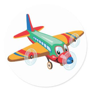 cartoon airplane classic round sticker