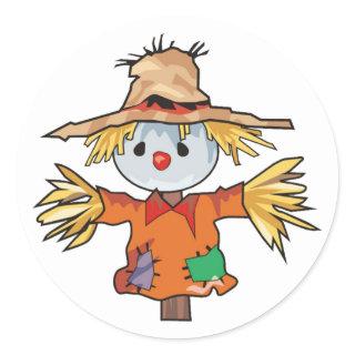 Cartoon Autumn Scarecrow Classic Round Sticker
