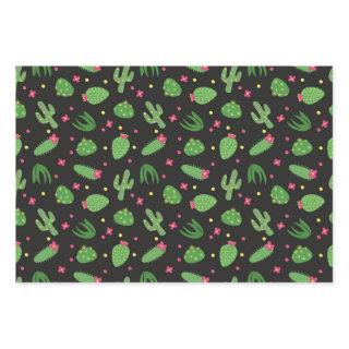 Cartoon cactus with flowers on a black background  sheets