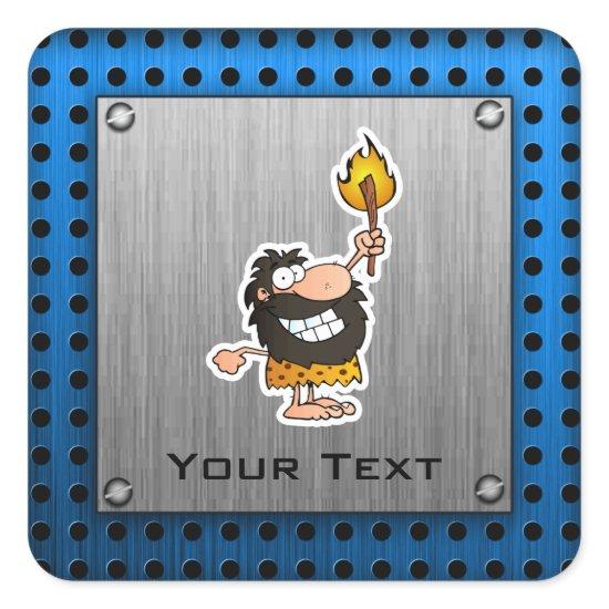 Cartoon Caveman; Metal-look Square Sticker