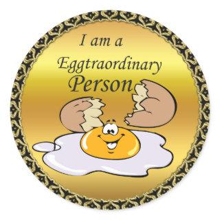 cartoon character fried egg with big smile classic round sticker