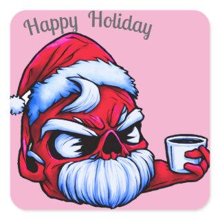 Cartoon character with Santa-claus and Coffeemug Square Sticker